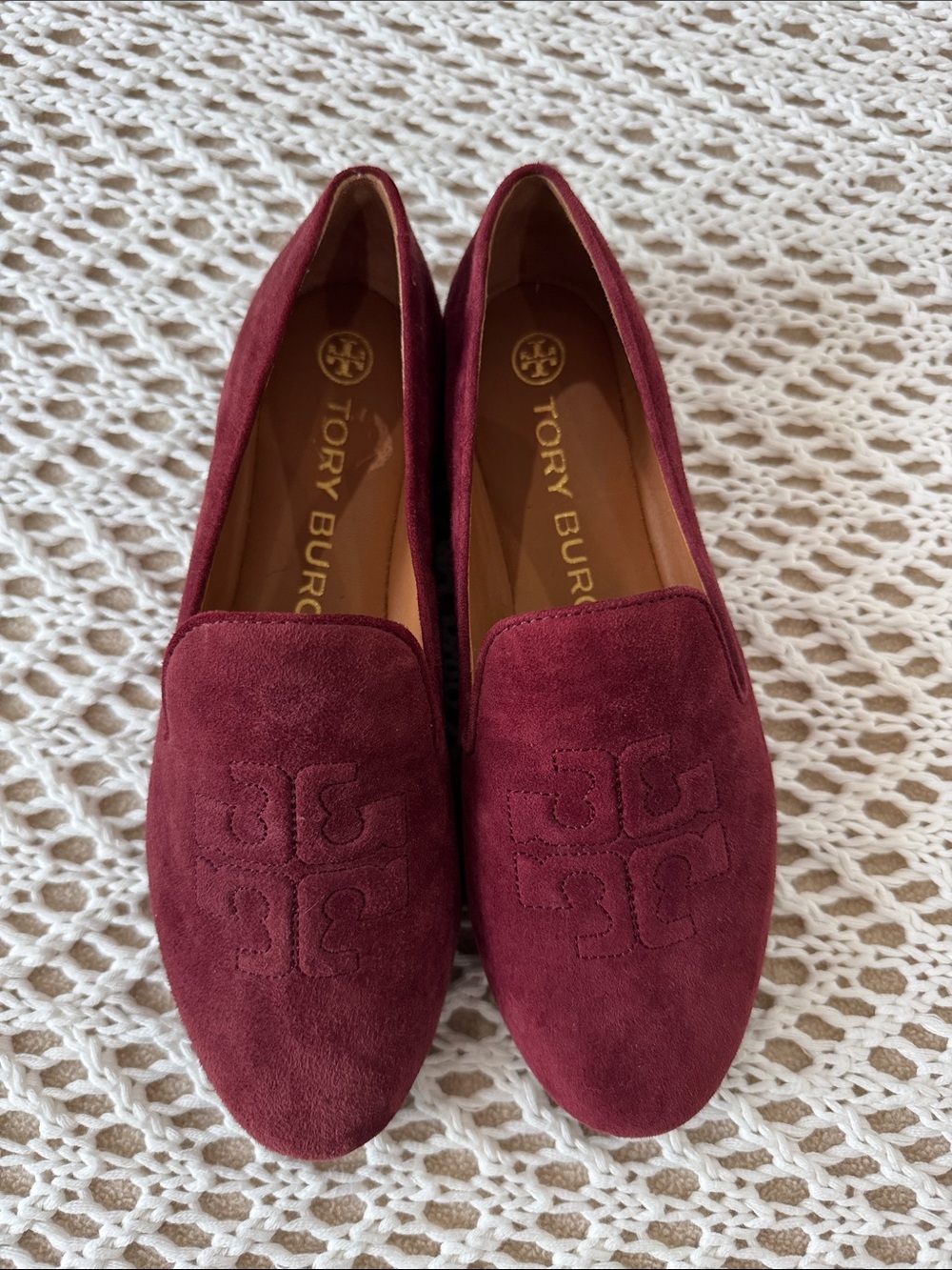 NWOT Tory Burch Burgundy Suede Slip-On Loafers size 6